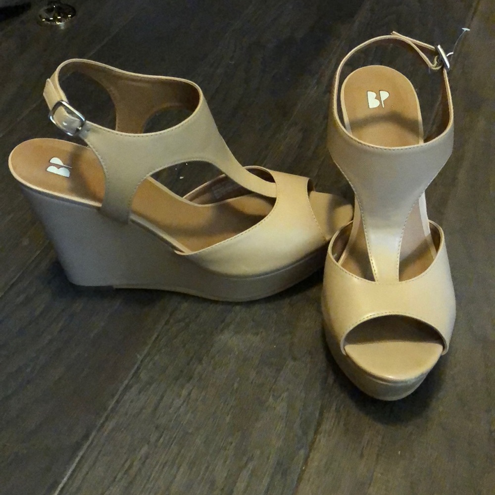 BP nude t strap wedge